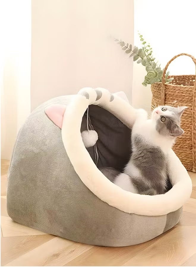 Cat Beds for Indoor Cats, Semi-Enclosed Cat Cave Bed Large Space for Cats to Sleep Soft and Comfortable Covered Cat Bed with a Washable and Detachable Mat (L, Grey) - Image 5
